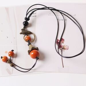 *MONTSERRAT* Orange Phoenix Pendant x Beaded Fashion Necklace